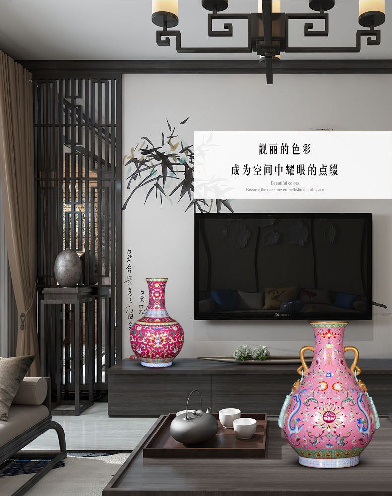 Archaize of jingdezhen ceramics powder scramble for flower ruyi ears okho spring vases, Chinese style living room home decoration