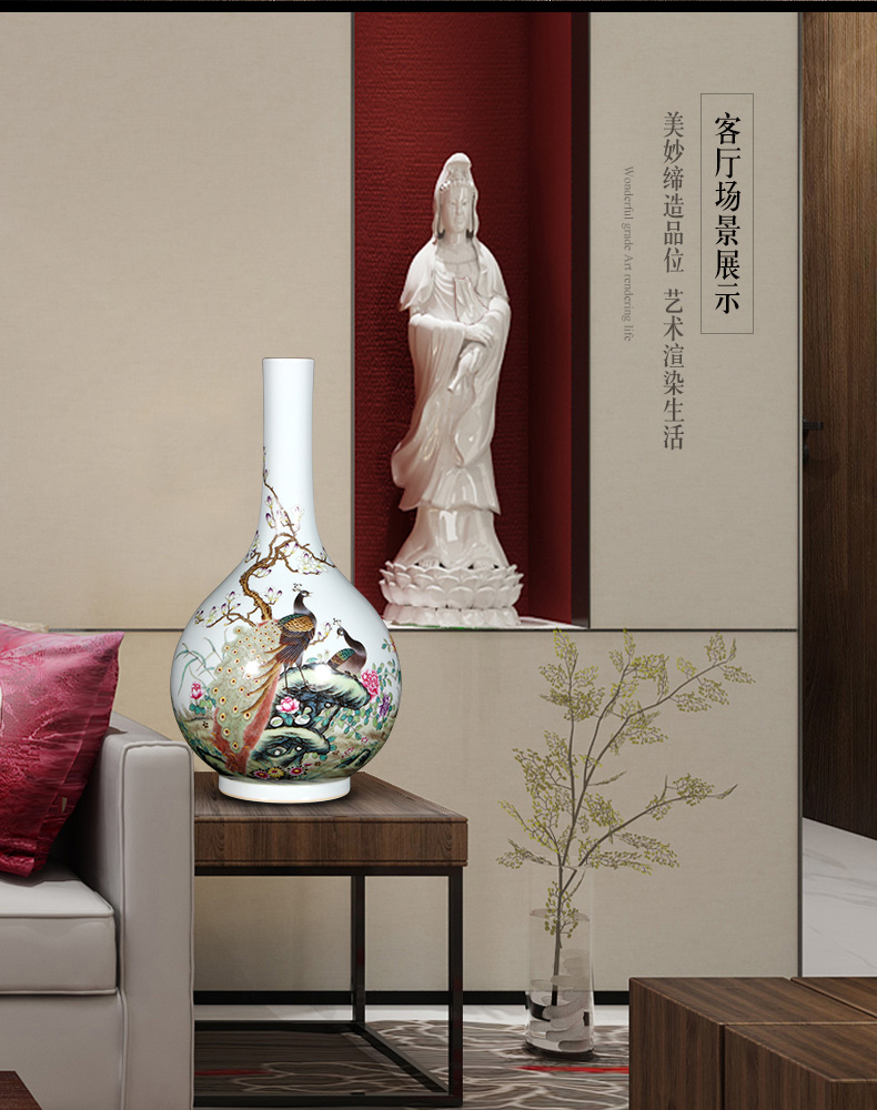 Jingdezhen ceramics imitation the qing qianlong enamel color peacock vase in antique Chinese style household decorations furnishing articles