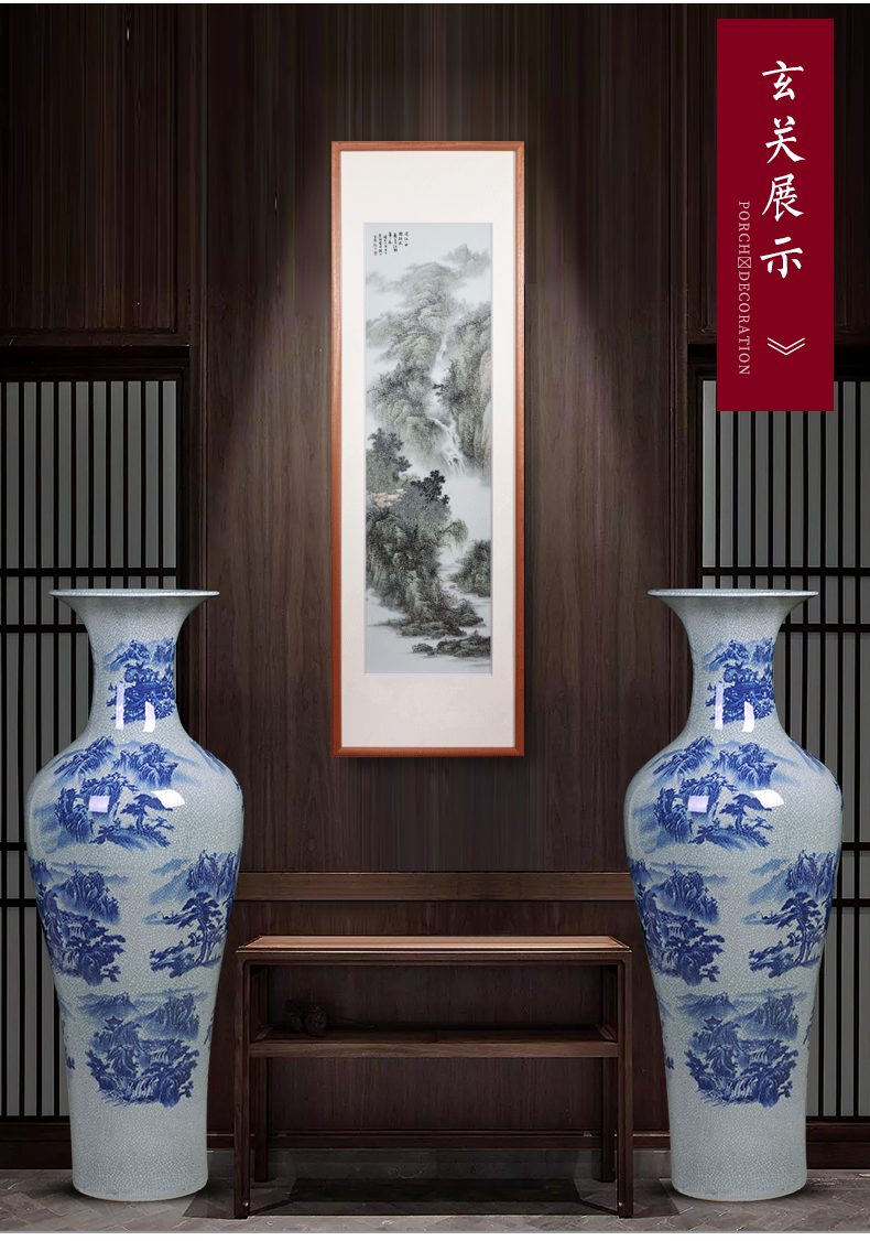 Jingdezhen ceramic archaize crack landscape of blue and white porcelain vase large hotel porch sitting room ground adornment furnishing articles