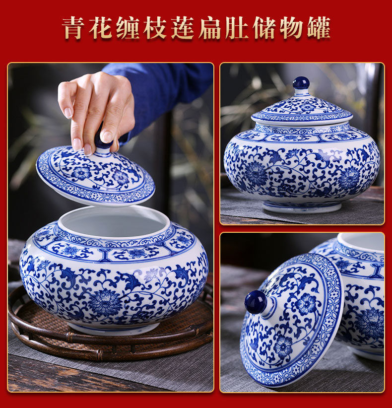 Canister of snacks of jingdezhen ceramics storage jar with cover seal household ceramic POTS awake trumpet the receive tea boxes