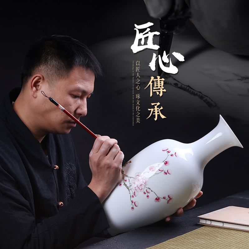 Jingdezhen porcelain ceramic vases, flower arrangement sitting room hand - made painting of flowers and birds in Chinese study with rich ancient frame accessories furnishing articles