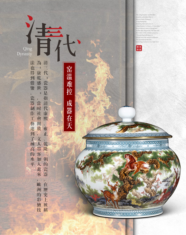 Jingdezhen ceramics colored enamel sealing hou to eloth orb storage tank large caddy fixings puer tea home furnishing articles