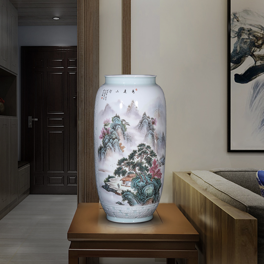 Jingdezhen ceramics, vases, flower arrangement sitting room place pastel household of Chinese style porch TV ark, decoration carving