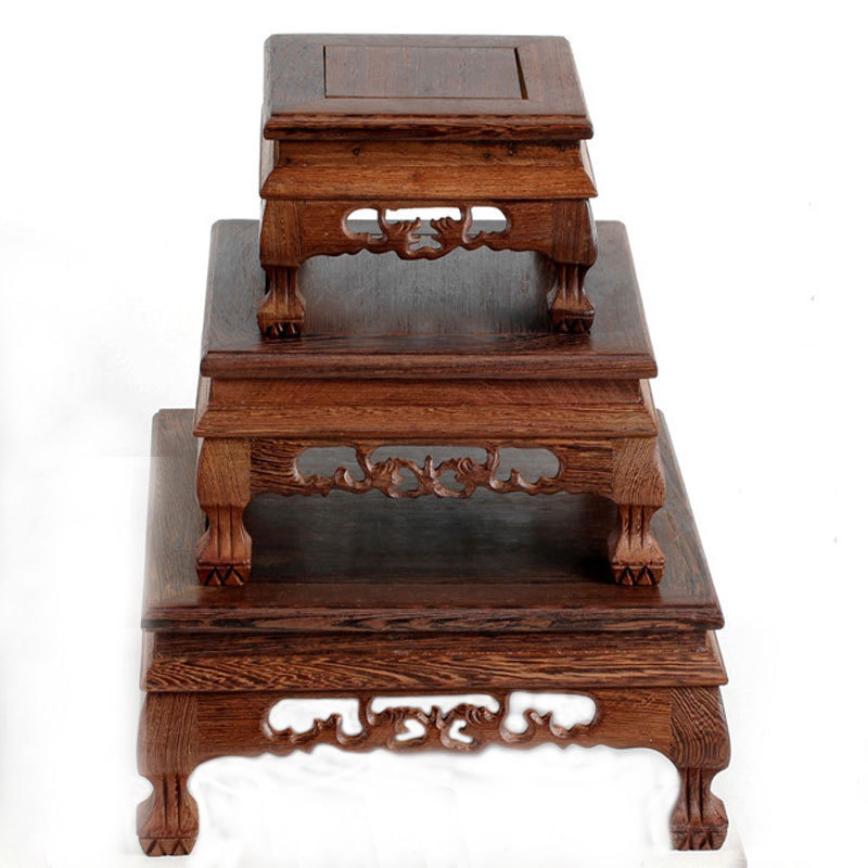 Square vase holder base solid wood carving wooden flower pot base wenge embossed version decorative vase furnishing articles