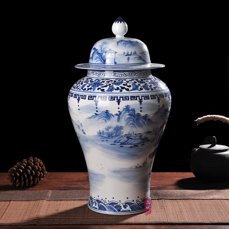 Jingdezhen ceramics antique hand - made landscape general pot of blue and white porcelain vase household adornment handicraft furnishing articles