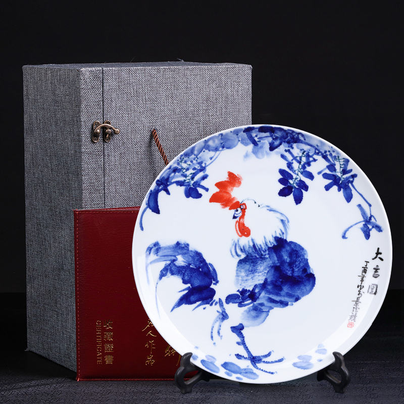 Furnishing articles hand - made decorative hanging dish of blue and white porcelain of jingdezhen ceramics by new sitting room of Chinese style household process plate