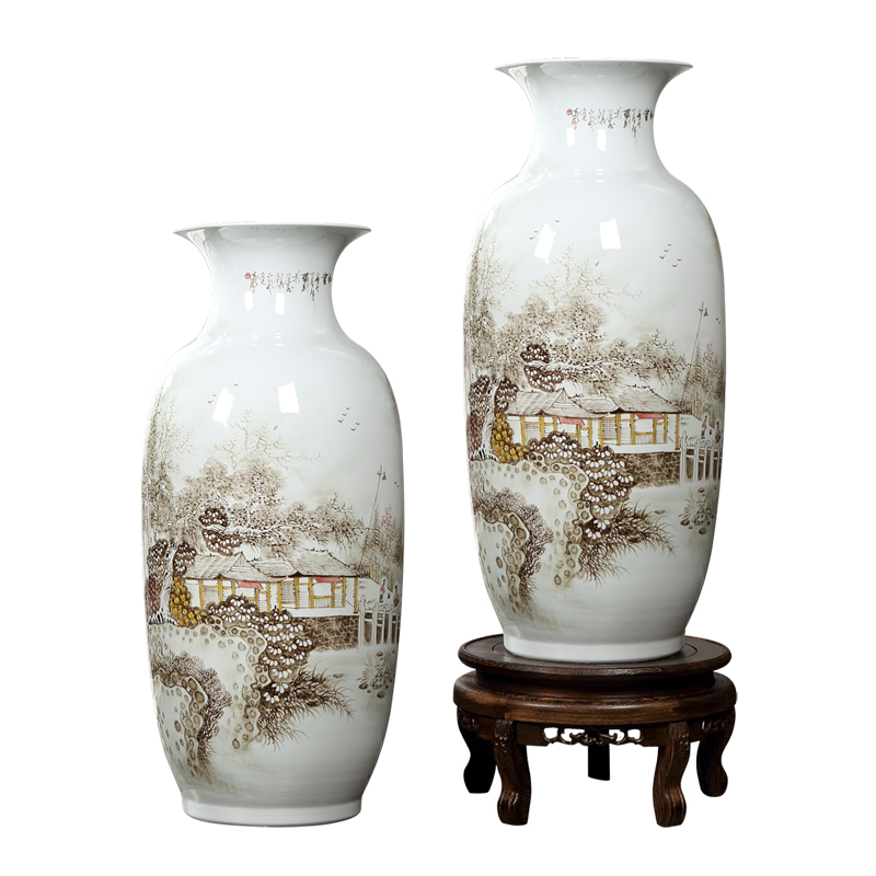 Jingdezhen ceramic vase landing large landscape idea gourd bottle of new Chinese style hotel villa sitting room adornment is placed