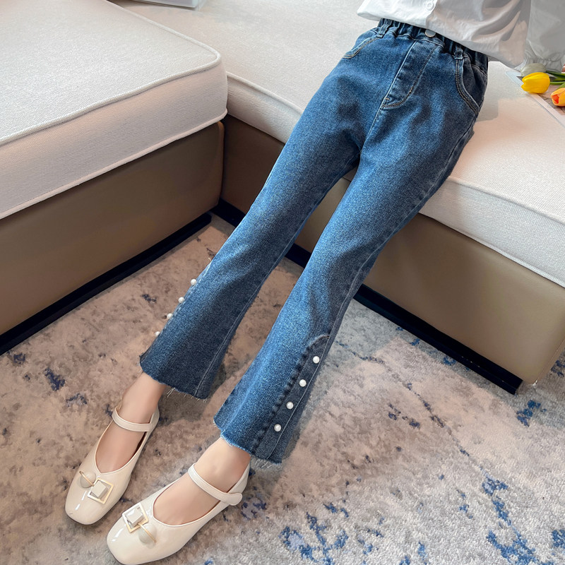 Girls' stretch jeans spring and autumn 2022 new trendy children's fashionable slim long pants girls flared pants Western style