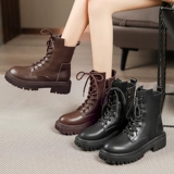 Martens, демисезонные черные короткие сапоги на платформе, высокие флисовые ботинки, коллекция 2023, средней длины