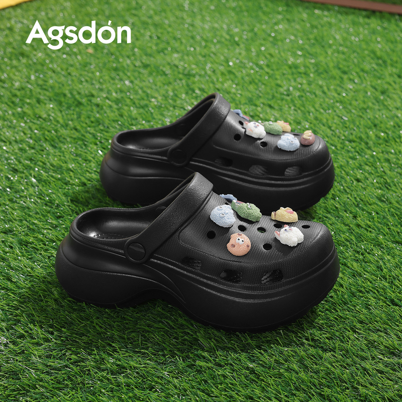 Augu Shiden Black Thick-Soled Clogs for Women 2026 New Summer Breathable Cloud Beach Closed-Toe Sandals