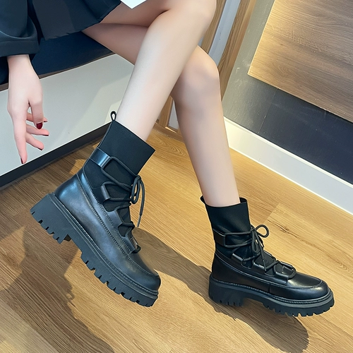 Martens, короткие сапоги на платформе в английском стиле, эластичные ботинки, коллекция 2023, из натуральной кожи, в британском стиле