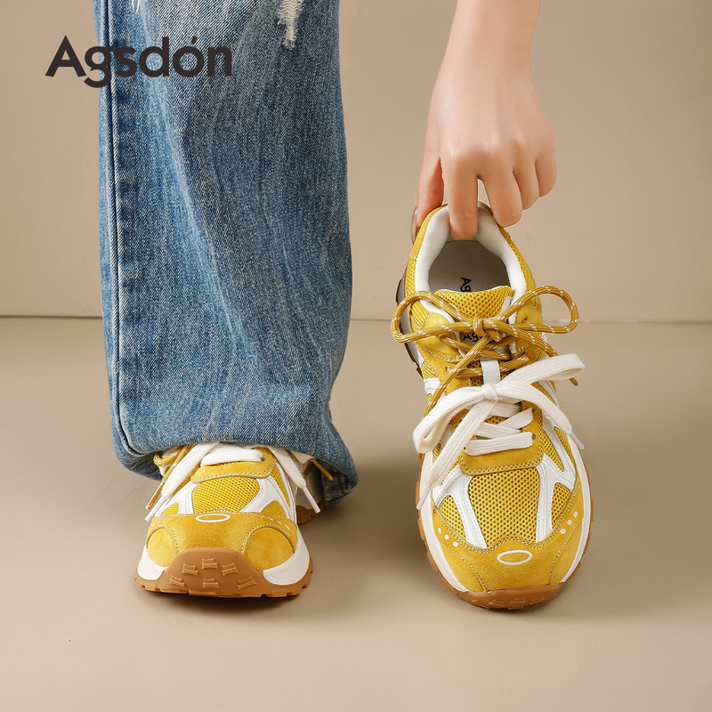 Augusden Yellow German Training Shoes for Women 2026 New Summer Breathable Casual Sneakers Dad Shoes