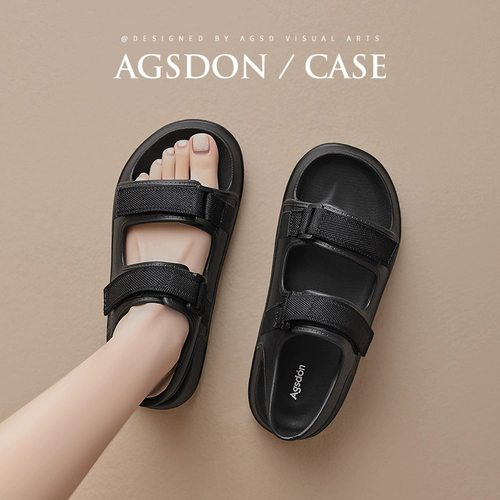 Сандалии, летняя черная обувь, слайдеры на платформе на липучке, спортивные пляжные тапочки