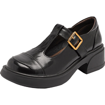 Mary Jane small leather shoes for women summer 2024 new British style French loafers with skirts thick high heels thick sole shoes