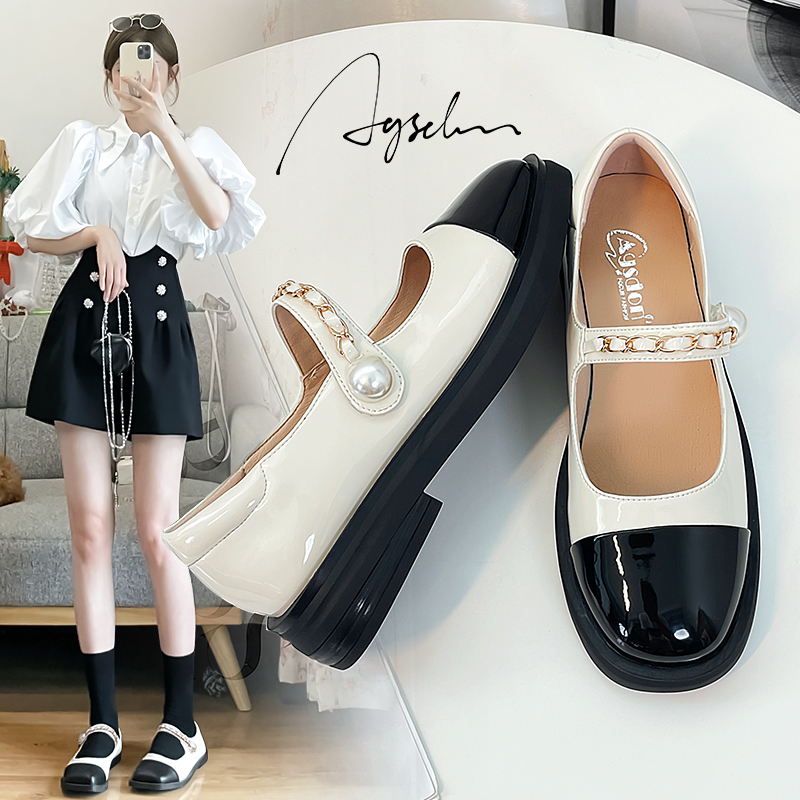 French style Mary Jane women's shoes summer single shoes 2022 new retro flat bottom thick bottom temperament British Lok Fu small leather shoes