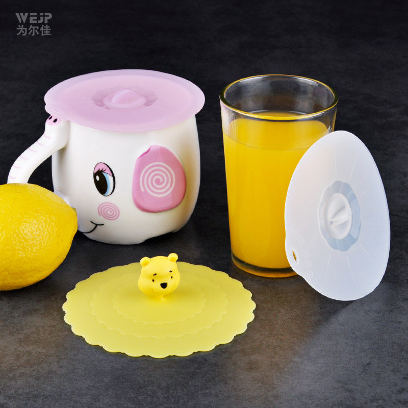 Food grade harmless silica gel cup lid heat-resistant cartoon ceramic Mark cup lid tea cup lid rubber dust-proof cup lid
