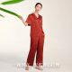 Goldlion Laisong Series 19 Mumi silk home wear women's lapel short-sleeved trousers printed mulberry silk high-end pajamas