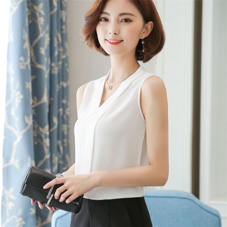 V-neck Sleeveless shirt female Spring and summer The new suit Inner lap Undershirt female Cut sleeve Solid color Chiffon Wear out Vest