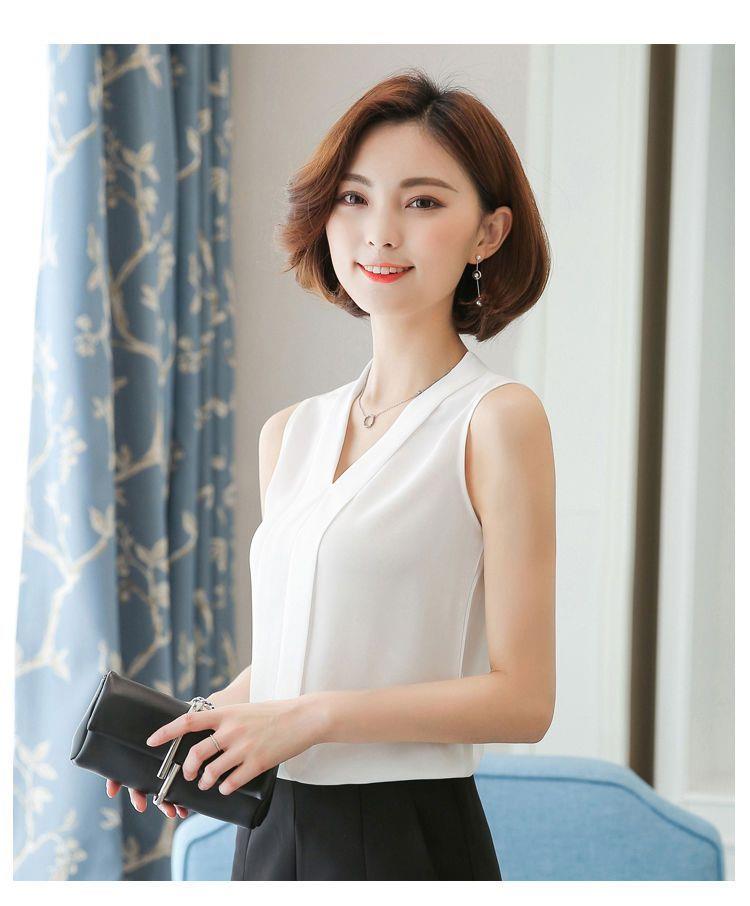 V-neck Sleeveless shirt female Spring and summer The new suit Inner lap Undershirt female Cut sleeve Solid color Chiffon Wear out Vest