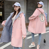 Maternity clothes 2021 autumn new Korean loose plus size hooded jacket fashion mid-length windbreaker on both sides
