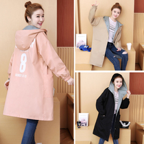 Pregnant womens autumn jacket 2021 new casual windbreaker Korean version loose fat MM large size wear medium-length tops on both sides