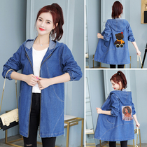Pregnant women denim jacket spring and autumn 2021 new mid-length windbreaker loose Korean autumn belly cover plus size top