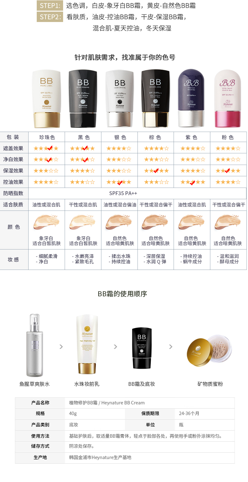 [Hạn chế] heynature / Kem chống nắng thực vật Han Ni Cai BB cream che khuyết điểm dưỡng ẩm mạnh phấn bb