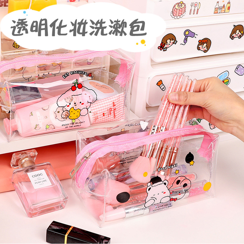 Net Red Transparent Makeup Bag Women Ins Waterproof Cashier Bag Girl Hearts Portable Travel Cashier Bags Carry-on Bag-Taobao