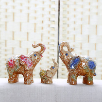 European ceramic animal Lucky Nafu elephant ornaments Family of three creative courtyard garden home furnishing gift decoration