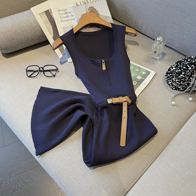 French-Style Elegant Sleeveless Knitted Dress, Thin Summer Design, Stylish, Slimming, Body-Hugging Tank Dress