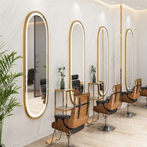 Net red tide shop hairdressing mirror table light luxury stainless steel frame with light mirror barber shop mirror hair salon makeup mirror single-sided