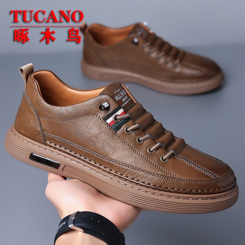 Woodpecker Men's Shoes Fall Business Casual Shoes Genuine Leather Soft-bottom 100 Hitch Shoes Men's Leather Shoes Men's Rise Climax-Taobao