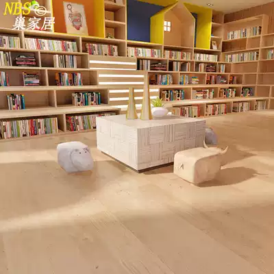 Children's activity center Nordic solid wood table stool combination creative children's indoor table and stool bookcase set customized