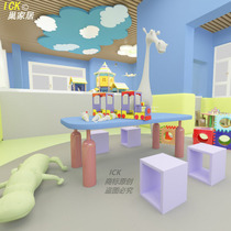 Childrens early education institution center Creative toy table and stool set Kindergarten solid wood painting learning table and chair customization