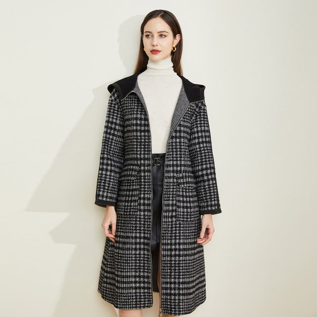 Sirisel Plaid Waist Slimming Hooded Age-Reducing Commuting Versatile Zipper Jacket Women's Coat