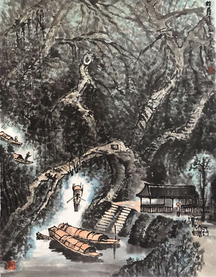 Li Lines Chien's Banyan Shade Ancient Ferry (Boutique) Famous calligraphy and handwriting True Handwriting Ancient Play Old Painting Bag Old Collection