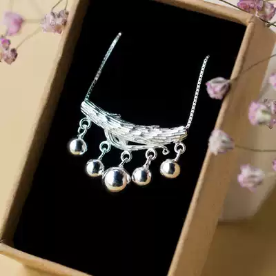 s990 Sterling Silver Necklace Women Fashion Tassel Light Bead Short choker Ethnic Style Long Life Lock Pendant Necklace