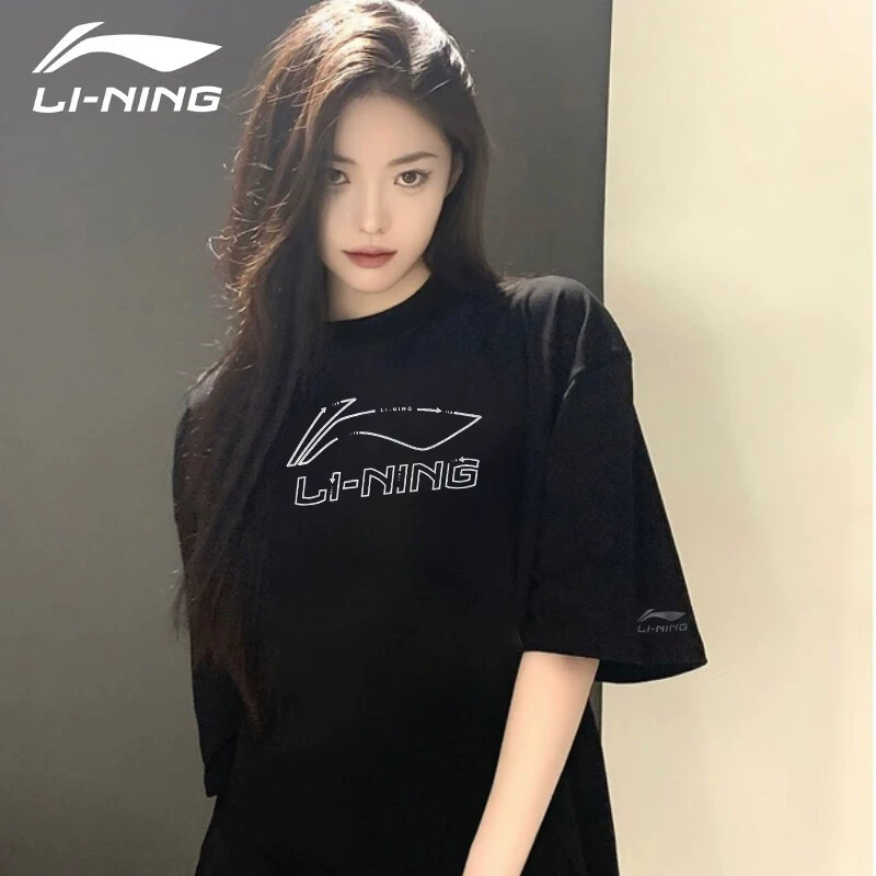 Li Ning, демисезонная стильная спортивная футболка с круглым воротом для отдыха, с коротким рукавом, свободный крой