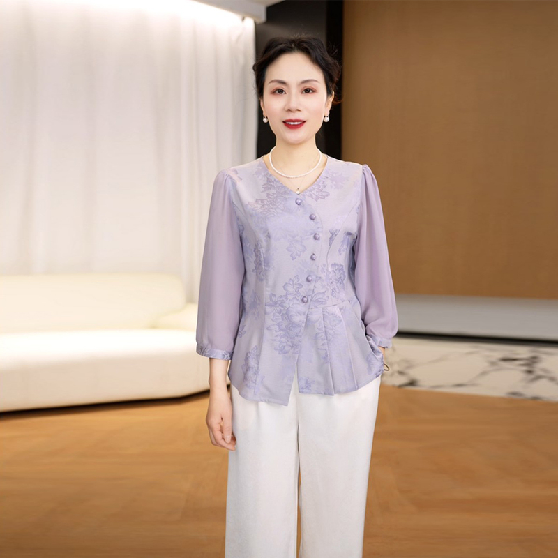 Mother's Fashion Elegant Suit with Mid-Length Sleeves, Spring and Autumn Style, 2026 New Middle-Aged Women's Clothing, Loose and Slimming Two-Piece Set Mother's Fashion Elegant Suit with Mid-Length Sleeves, Spring and Autumn Style, 2026 New Middle-Aged Women's Clothing, Loose and Slimming Two-Piece Set