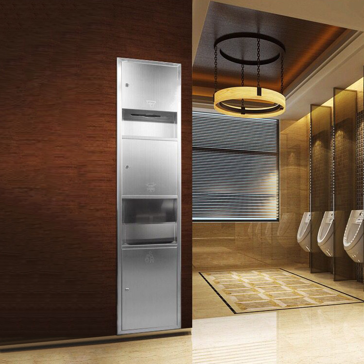 304 stainless steel three-in-one paper towel rack box with hand dryer trash can all-in-one machine embedded paper box