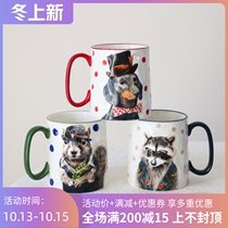 W1962 export British ceramic hand pinch irregular trapezoidal straight Animal Mug raccoon Cup squirrel Cup