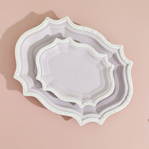 W1962 new vintage Rococo style embossed pink blue ceramic tray dessert plate dinner plate jewelry plate