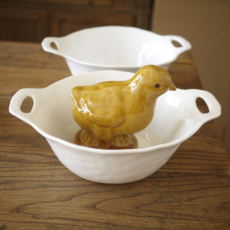 W1962 Outlet American American Countryside Style Ice Cracked Glaze Yellow Brown Little Chicken Pair of Little Chicken