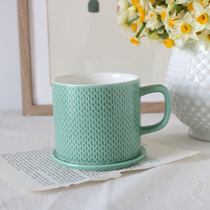 W1962 export British ceramic green honeycomb three-dimensional texture large capacity straight tube mug coaster spoon holder