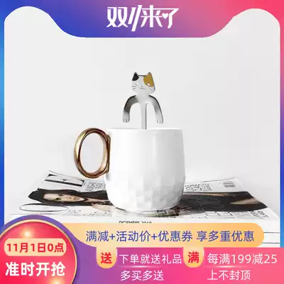 W1962 Japan imported stainless steel SUS430 cat hanging spoon cute kitten coffee spoon hanging wall mixing