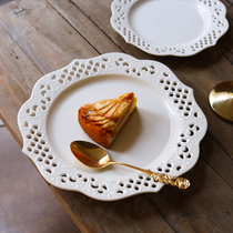 W1962 export European White Star crescent hollow Rococo lace dinner plate ceramic plate dessert plate French