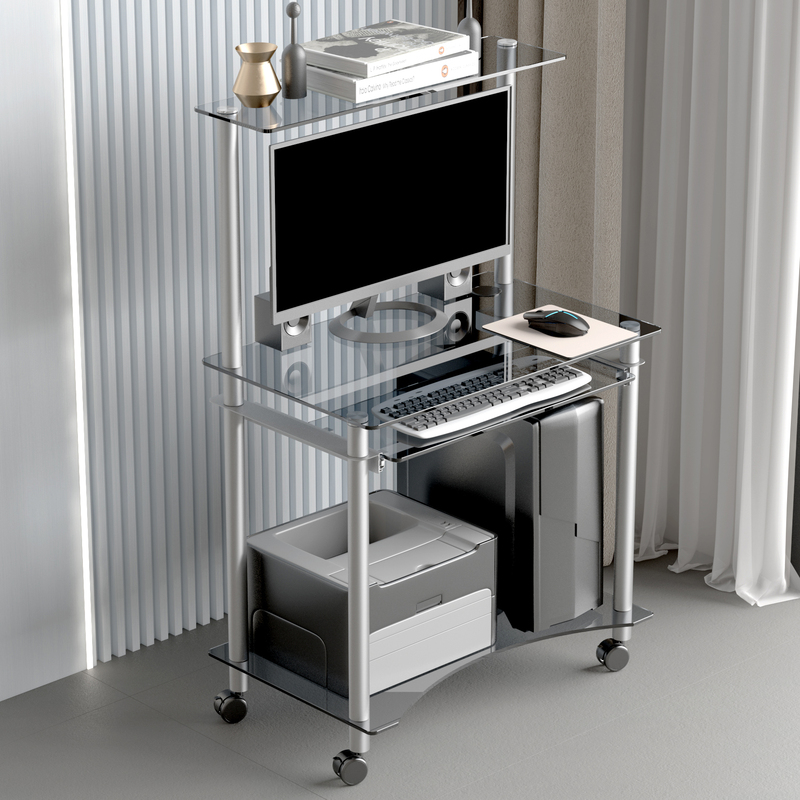 Movable Tempered Glass Computer Desk Desktop Table Bedroom Home Office Desk Desktop Computer Desk Simple Computer Desk Desk