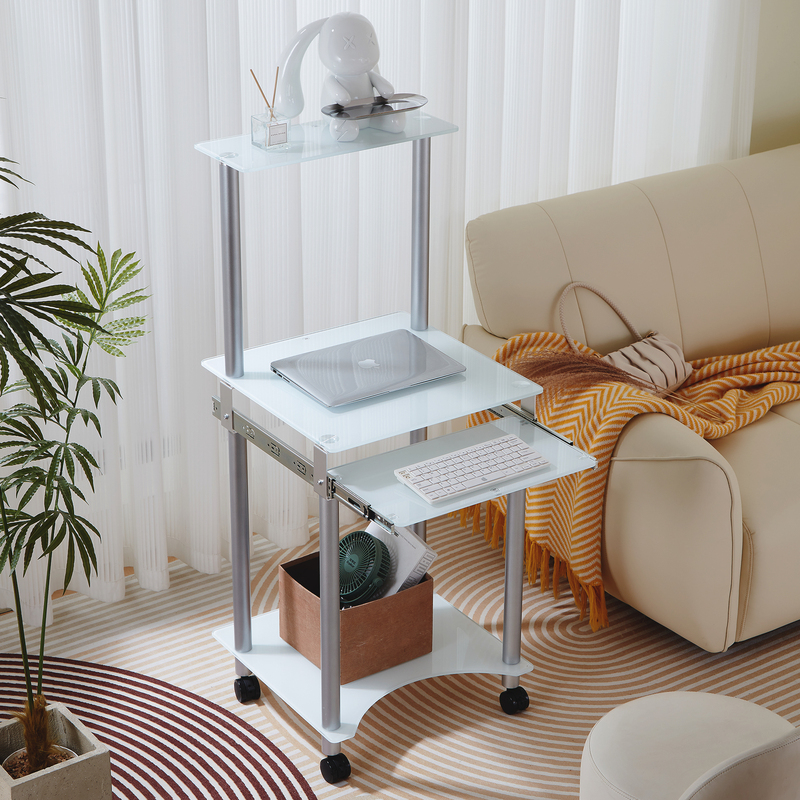 Mini Computer Desk for Small Apartments, Tempered Glass Computer Desk, Home Desktop Desk, Movable Small Computer Desk, Small and Narrow