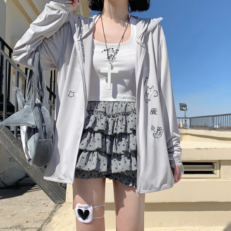 Kitty Graffiti Sun Protection Jacket Mi Xiaogua Original Cute Sun Protection Coat Cool and Lightweight Summer Hooded Cardigan