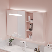 Caoutchouc Wood Mirror Cabinet Alone Hanging Wall Style Rose Baking Varnish Solid Wood Full Semi-Enfermé Bathroom Mirror Toilet Miroir Contenant